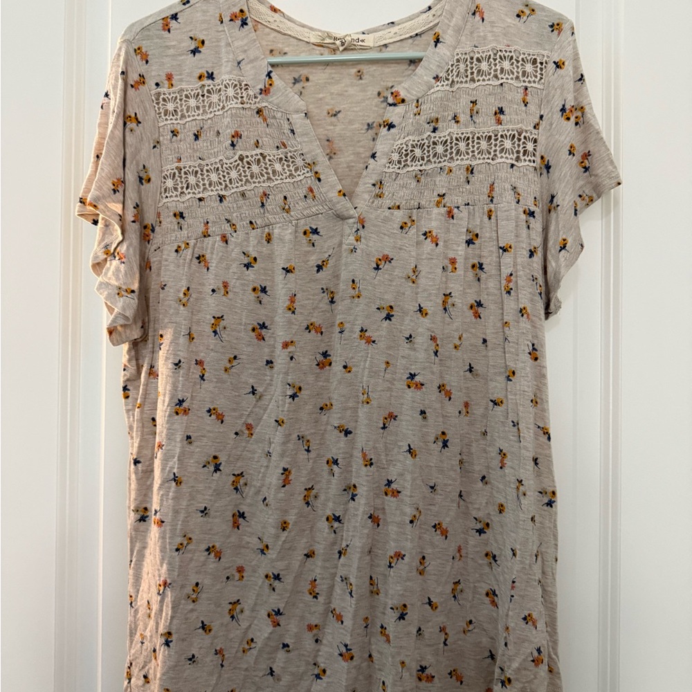 Rewind Cream and Brown Embellished Short Sleeve Blouse
